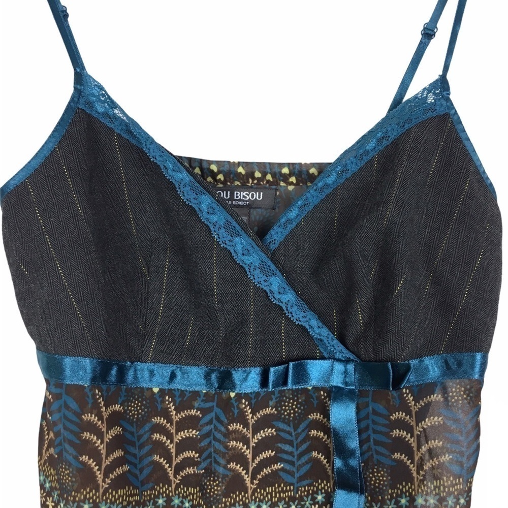 BISOU BISOU Cami Camisole Top Floral Stripe Sheer Lace Y2K 90s Pinstripe Size 4 - Picture 7 of 9